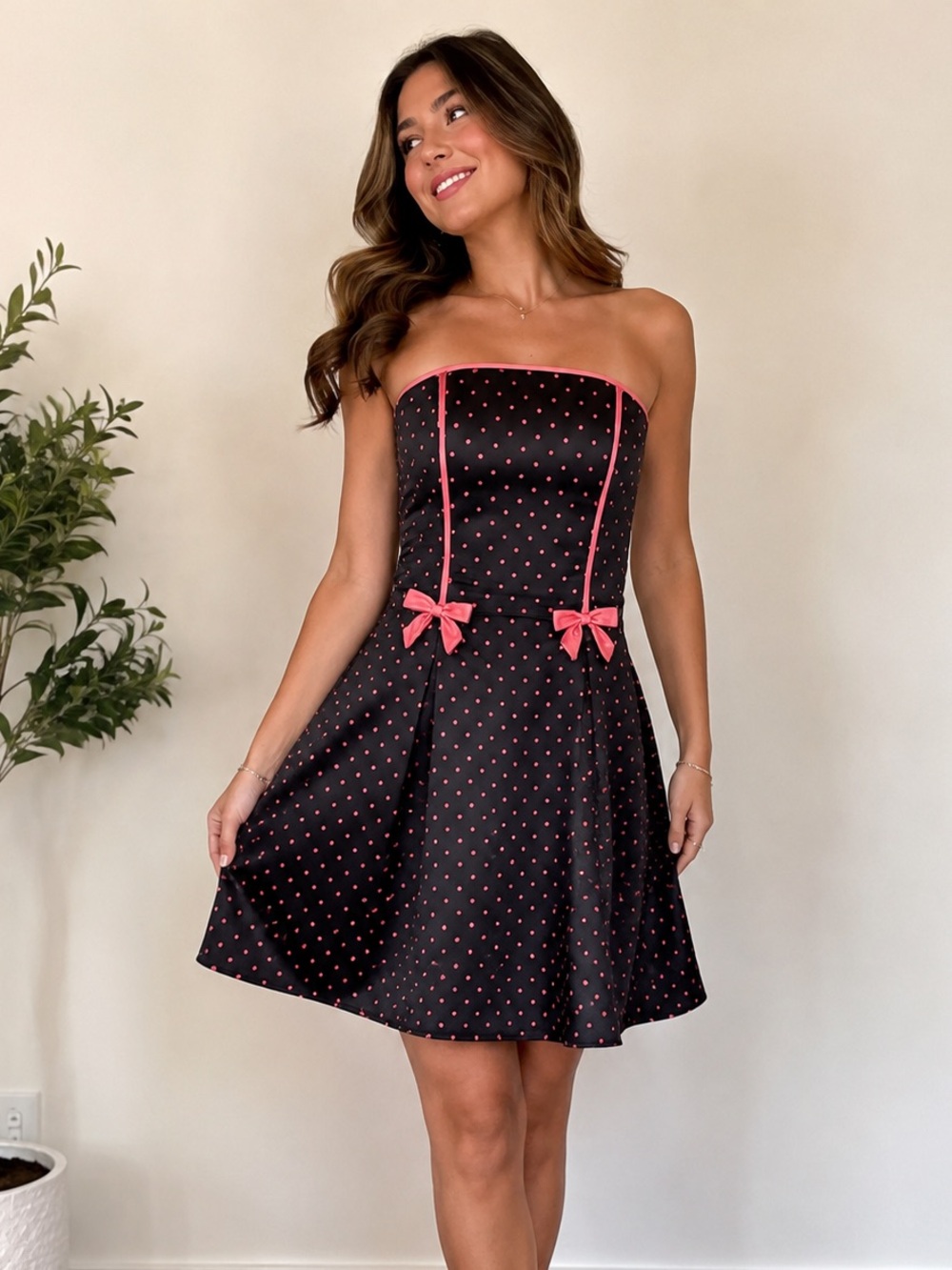Vintage Gunne Sax Jessica McClintock Polka Dot Tulle Strapless Party Dress